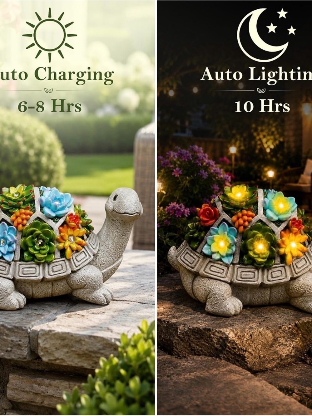 Solar Turtle Planter with Colorful LED Succulents - Garden Accent